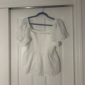 LOFT White Textured Puff Sleeve Blouse